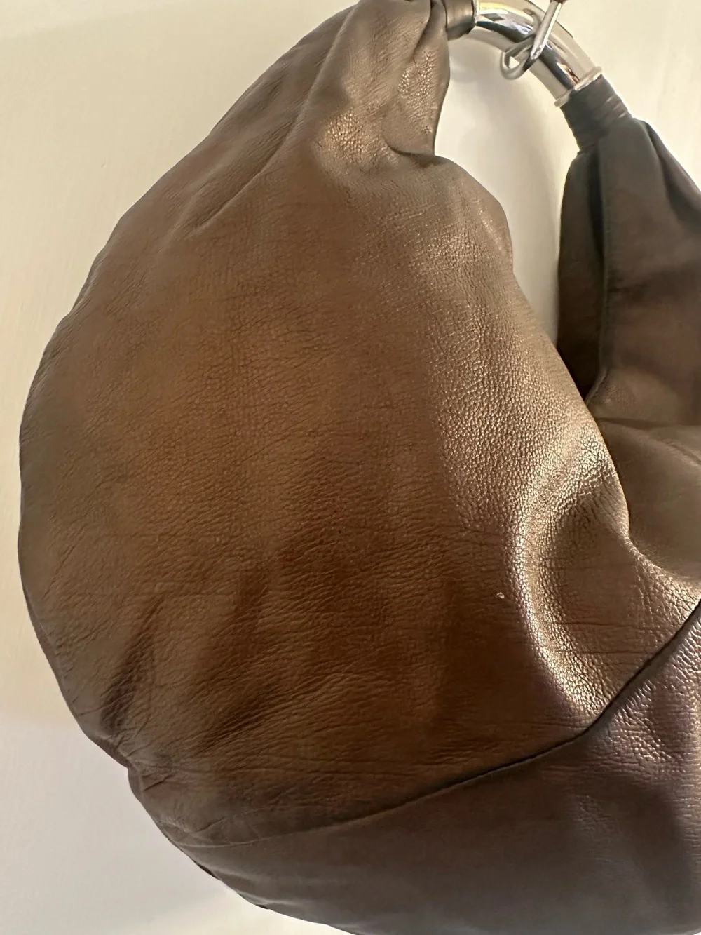 Bvlgari Chocolate Brown Leather Hobo Mombasa Silver Tone Handle Bag Bulgari Vtg